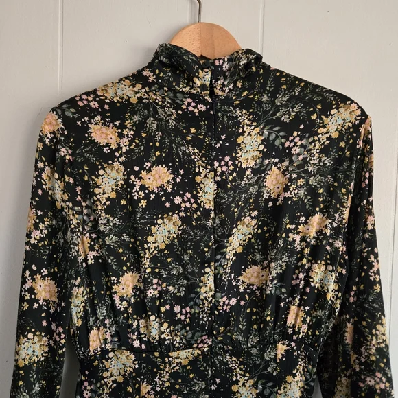 Zara Blogger FAV Floral Midi Dress high mock neck full A-line skirt curved hem S - Picture 7 of 12